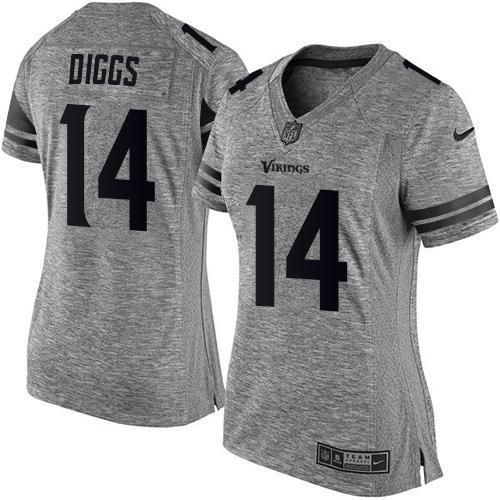 Nike Vikings #14 Stefon Diggs Gray Women's Stitched NFL Limited Gridiron Gray Jersey